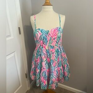 Lilly Pulitzer Pink, Teal & White Palm Print Sundress